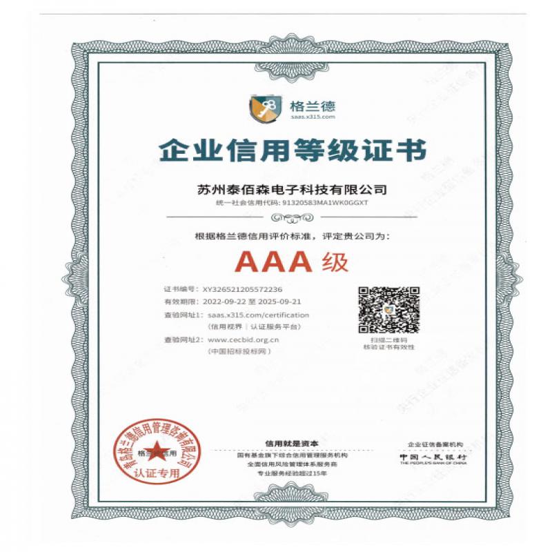 企業信用等級證書